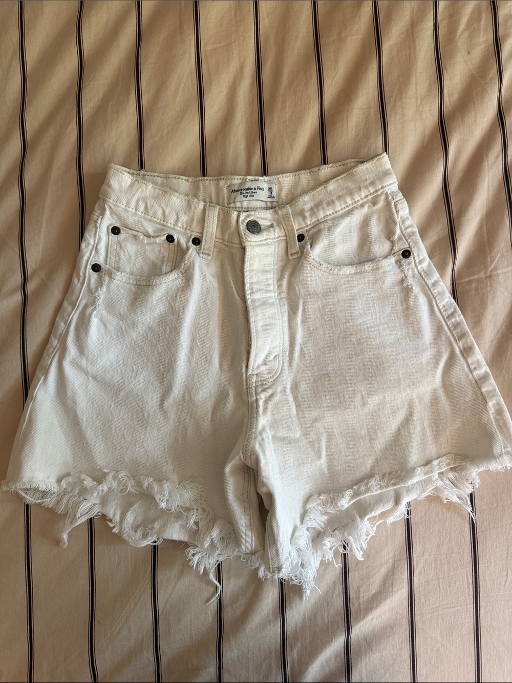 Abercrombie & Fitch White Frayed High-Rise Denim Shorts